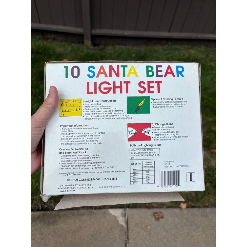 Vintage Christmas Santa Teddy Bear 10 Hard Plastic Blow Mold String Light Set